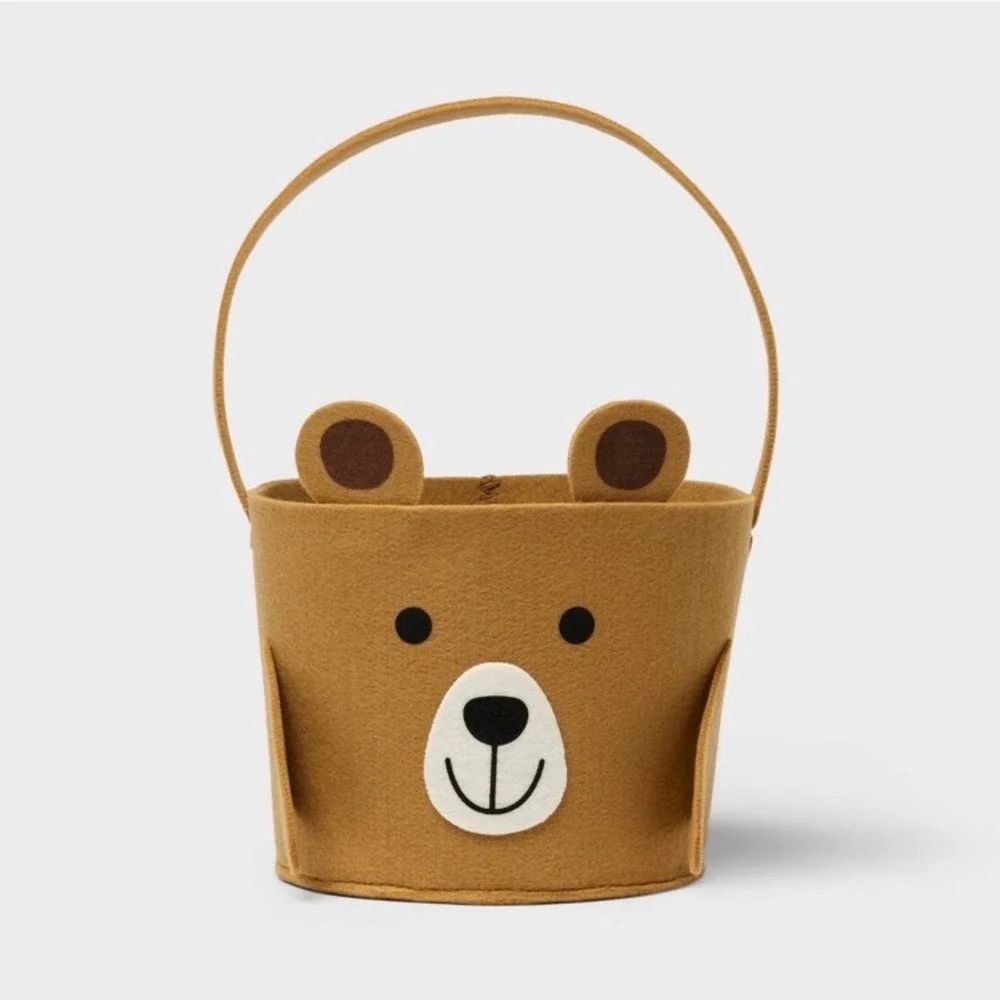 Spritz Easter Felt Bear Basket Brown Round Plush Egg Hunt Pail‎ with Handle NEW